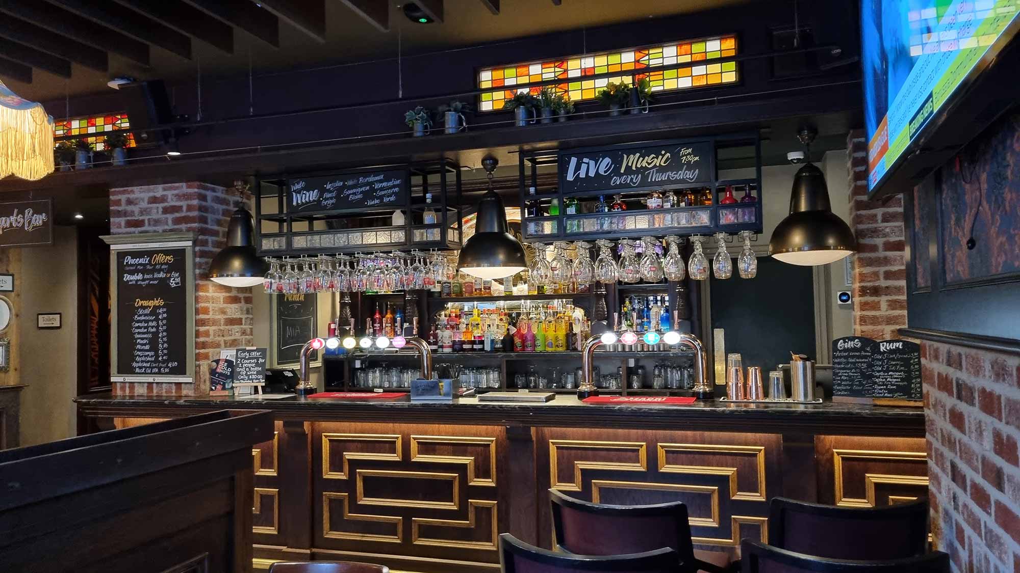 The bar interior design at The Phoenix, Newcastle upon Tyne