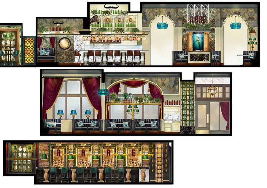 Rare Bar & Lounge interior design elevations
