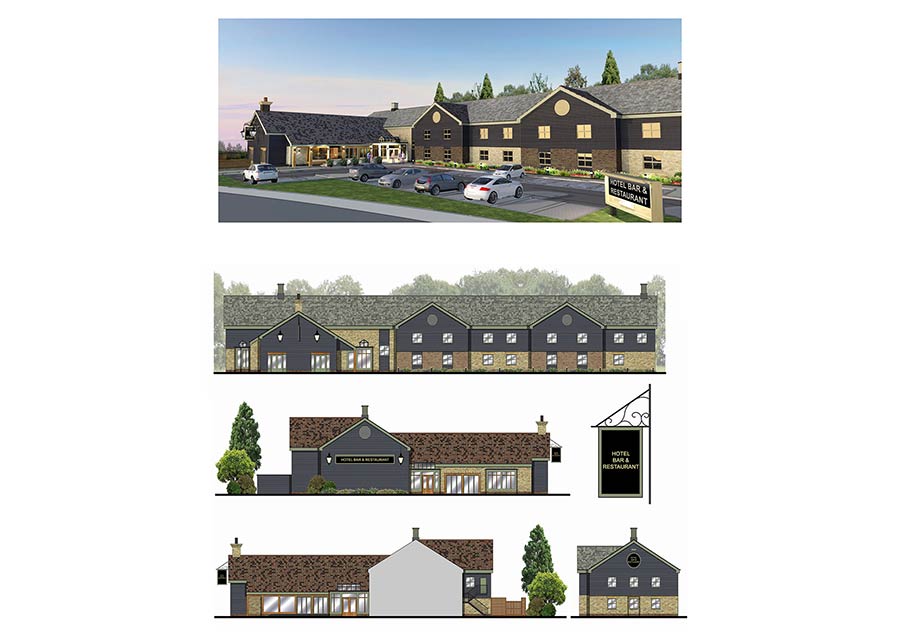 Amble Inn interior design elevations and exterior CGI