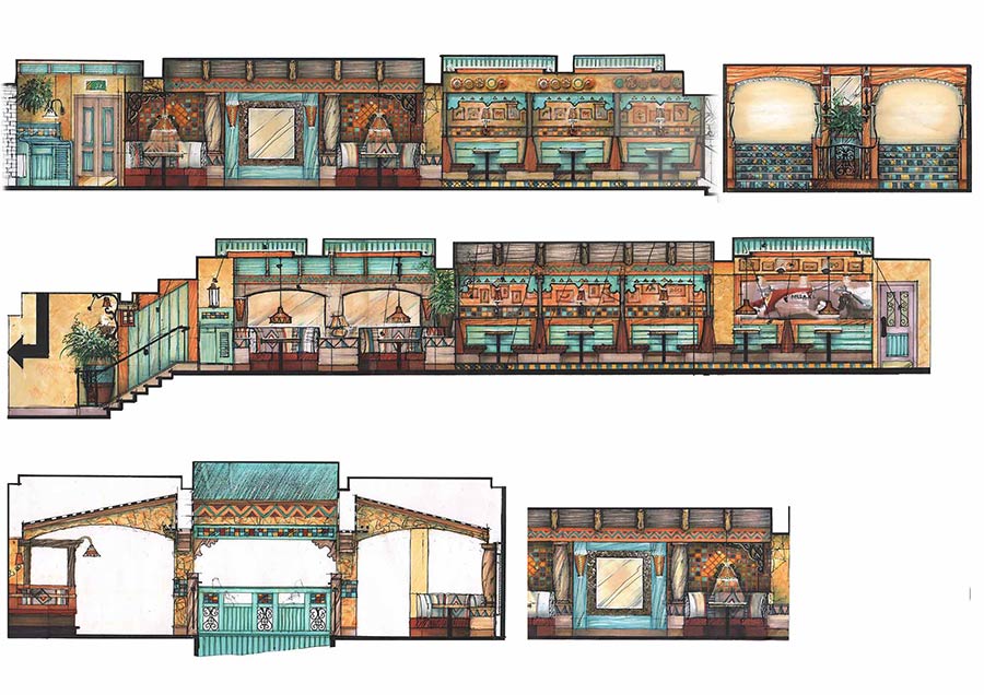Chiquito, Leicester Square interior design elevations