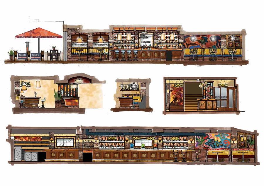Chiquito, Leicester Square interior design elevations