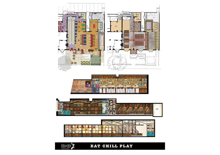 Bar & Bowl interior design plans and elevations