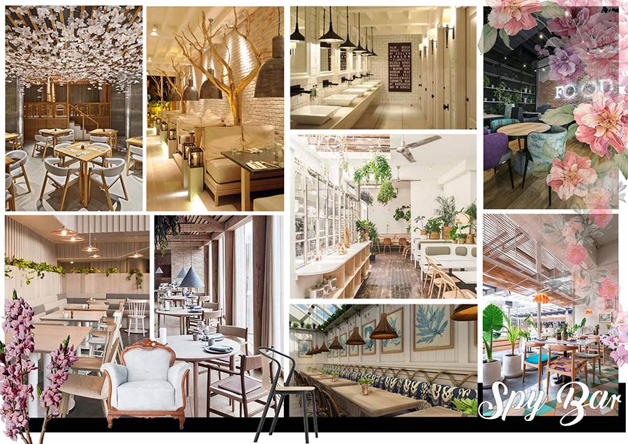 Spy Bar mood board and interior design cue visuals