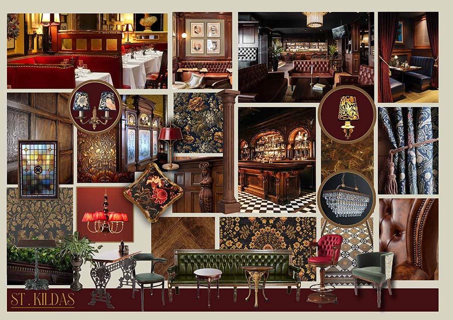 St. Kilda Inn mood board and interior design cue visuals