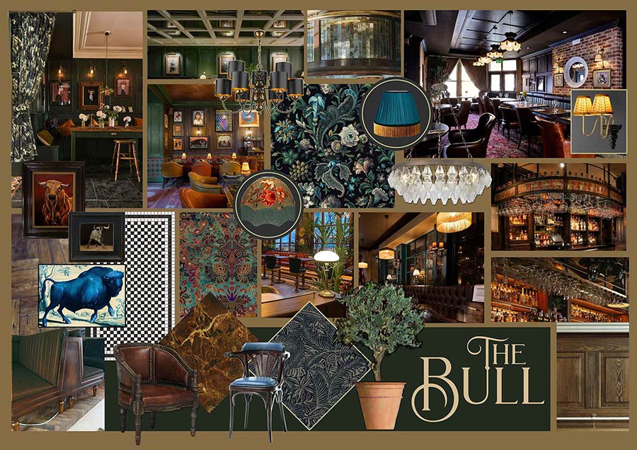 The Bull, Peterborough mood board and interior design cue visuals